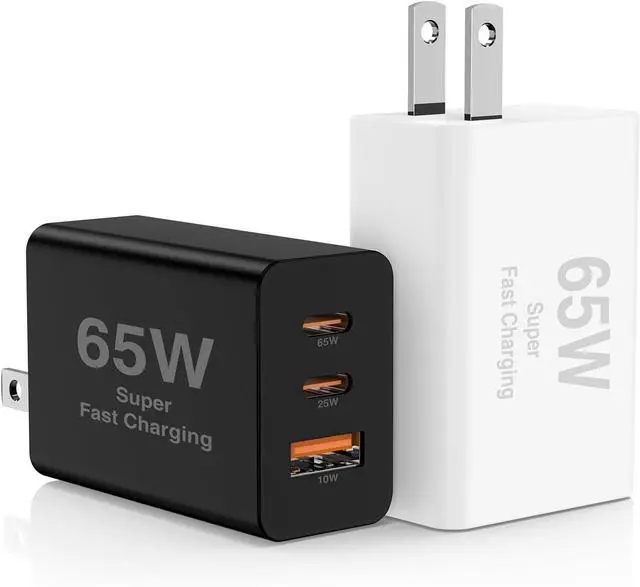 Main image of 2Pack 65W USB C Wall Charger Block 3-Port 100W USB C Charging Adapter Multi Super Fast Charging Power Plug Cube for MacBook Pro/Air i-Pad Pro i-Phone 16/15 Galaxy S25White and Black?