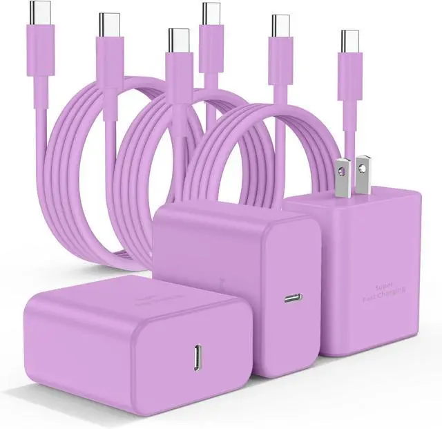 Main image of 3Pack USB C Charger for Galaxy S24 Ultra Super Quite Fast Charging Type C Block with 6FT C to C Cord for Galaxy Tab S9 S8 S23 Ultra S22 Ultra S23 S22 S21 Note 10 Plus 20 Purple