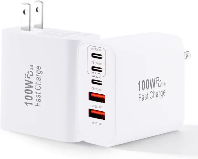 Main image of Super Fast USB C Charger Block 100W 5-Port USB C Phone Charger Power Adapter Plug 2Pack Multiport Type C Wall Charger Cubes for iPhone 17 Pro Max/17 Pro/17 Air 16 Pro/16e/15 Plus MacBook Android Phone