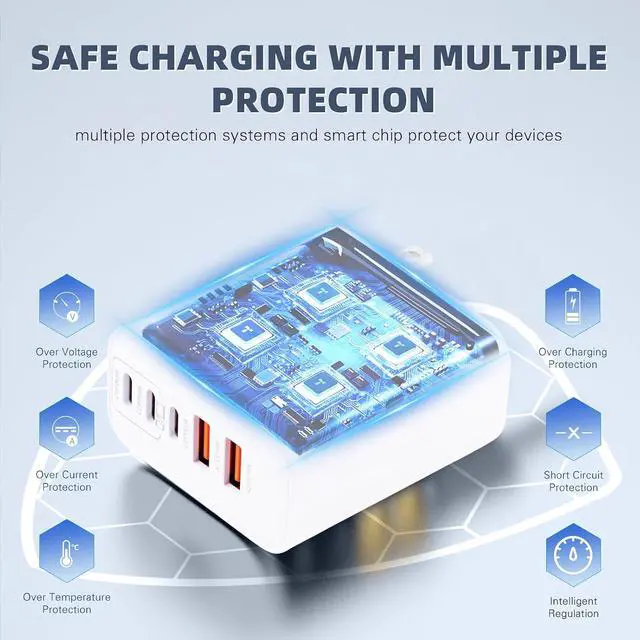 Alt view image 5 of 7 - Super Fast USB C Charger Block 100W 5-Port USB C Phone Charger Power Adapter Plug 2Pack Multiport Type C Wall Charger Cubes for iPhone 17 Pro Max/17 Pro/17 Air 16 Pro/16e/15 Plus MacBook Android Phone