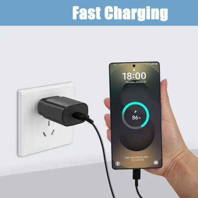 Alt view image 4 of 6 - 25W Type C Charger 4-Pack Type C Fast Charging Block with 6ft Cable Compatible Galaxy S25 S24 S23 S22 S21 S20 S10 S9/i Phone 17/16/15