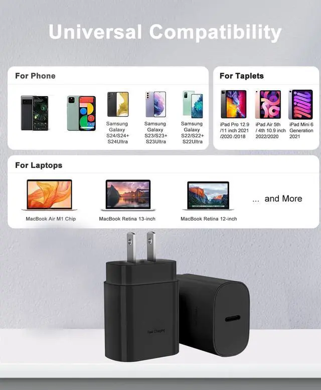 Alt view image 6 of 6 - 25W Type C Charger 4-Pack Type C Fast Charging Block with 6ft Cable Compatible Galaxy S25 S24 S23 S22 S21 S20 S10 S9/i Phone 17/16/15