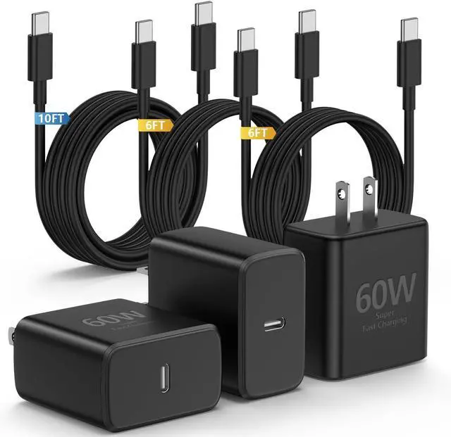 Main image of 3Pack 60W Super Fast Charger for Galaxy S26 Ultra Type C Charger Fast Charging with 6/6 /10FT Long USB C Cord for Galaxy S26/S26+/S25/S25 Ultra/S25+/S24 Ultra/S23 Ultra/S22