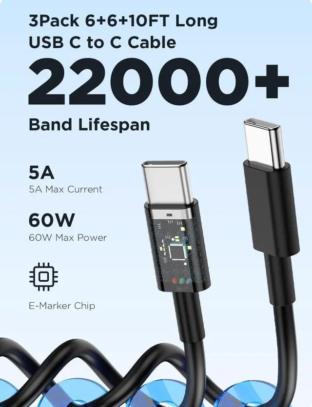 Alt view image 5 of 7 - 3Pack 60W Super Fast Charger for Galaxy S26 Ultra Type C Charger Fast Charging with 6/6 /10FT Long USB C Cord for Galaxy S26/S26+/S25/S25 Ultra/S25+/S24 Ultra/S23 Ultra/S22