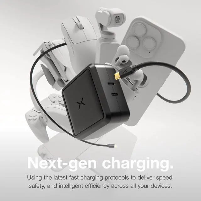 Alt view image 2 of 7 - XGrid X100: 100W USB-C Charger Dual Port GaN Power Adapter with PD 3.0 QC 4.0+ and PPS Fast Charging with Smart Power Distribution Foldable Wall Plug UL Listed