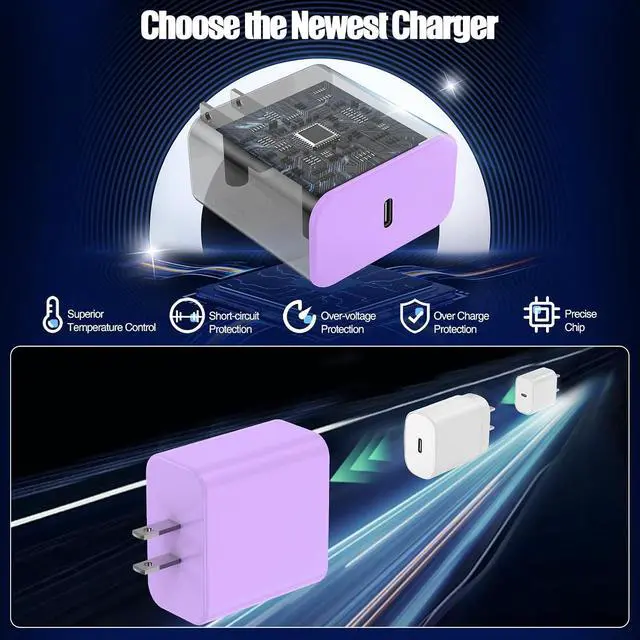 Alt view image 5 of 7 - USB C Fast Charger for iPhone 17/ Air/16/15 Pro Max 2Pack 10FT Type C Charger Block & Cable PD 3.0 Super Fast Charging for iPad Pro MacBook Air/Pro M1/M2 AirPods-Purple