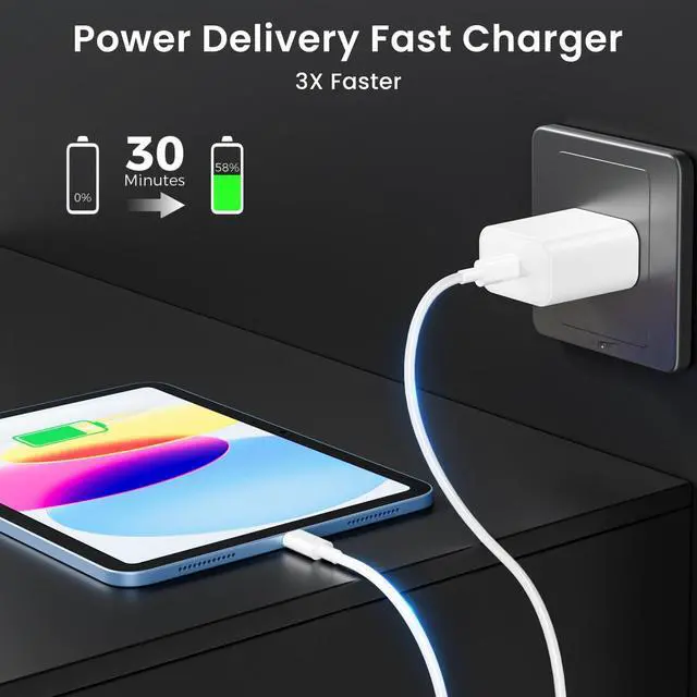 Alt view image 3 of 7 - 20W USB C Fast Charger for iPad Pro 13/12.9/11 inch iPad A16/10th Generation iPad Air 11/13 inch/5th/4th iPad mini 6/7th iPad Charger Fast Charging Block with 6.6ft USB C to C Charger Cable
