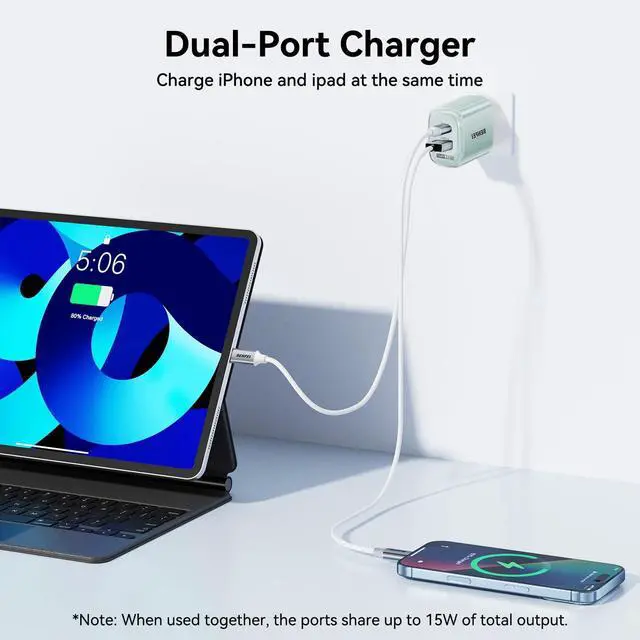 Alt view image 3 of 7 - 33W GaN USB C Fast Charger 2-Port Two-Tone Compact Wall Charger Block Portable Travel Charger for iPhone 17/16/15 Galaxy S25/S24/S23 Pixel 10/9/8 iPad AirPods MacBook Deck