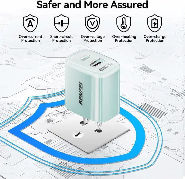 Alt view image 7 of 7 - 33W GaN USB C Fast Charger 2-Port Two-Tone Compact Wall Charger Block Portable Travel Charger for iPhone 17/16/15 Galaxy S25/S24/S23 Pixel 10/9/8 iPad AirPods MacBook Deck