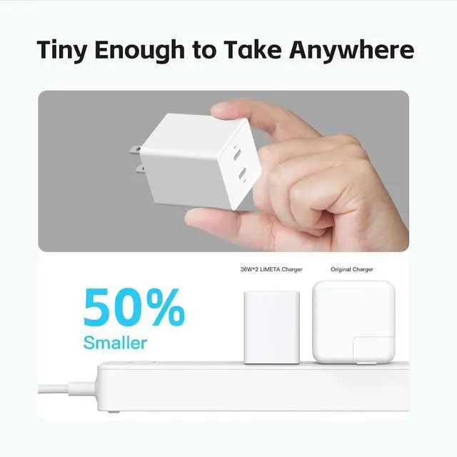 Alt view image 4 of 7 - USB-C Charger Block 72W Dual Port PD 3.0/QC 4.0 GaN C Chargers Fast Charging USB Wall Charger Power Adapter for iPhone 17 16 15 Google Pixel and More