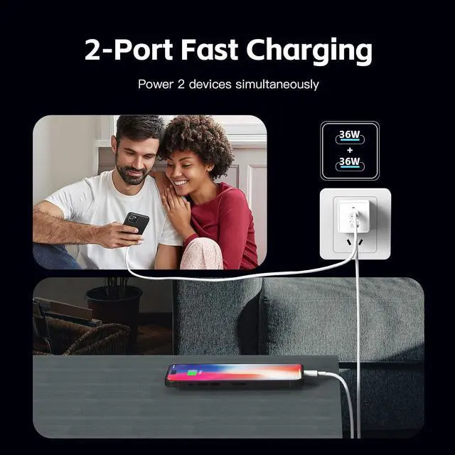 Alt view image 3 of 7 - USB-C Charger Block 72W Dual Port PD 3.0/QC 4.0 GaN C Chargers Fast Charging USB Wall Charger Power Adapter for iPhone 17 16 15 Google Pixel and More