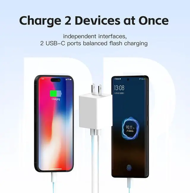 Alt view image 6 of 7 - USB-C Charger Block 72W Dual Port PD 3.0/QC 4.0 GaN C Chargers Fast Charging USB Wall Charger Power Adapter for iPhone 17 16 15 Google Pixel and More