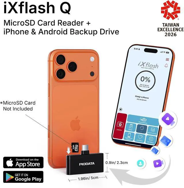 Alt view image 3 of 7 - Micro SD Card Reader for iPhone 17/16/15 iPad Android Mac PC Laptop USB C Memory Card Reader Adapter Auto Photo Backup While Charging MFi Photo Stick iXflash Q w/Free App Black