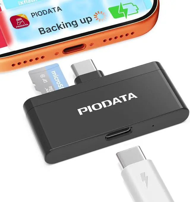 Main image of Micro SD Card Reader for iPhone 17/16/15 iPad Android Mac PC Laptop USB C Memory Card Reader Adapter Auto Photo Backup While Charging MFi Photo Stick iXflash Q w/Free App Black