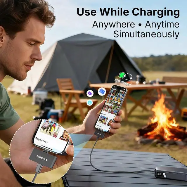 Alt view image 5 of 7 - Micro SD Card Reader for iPhone 17/16/15 iPad Android Mac PC Laptop USB C Memory Card Reader Adapter Auto Photo Backup While Charging MFi Photo Stick iXflash Q w/Free App Black