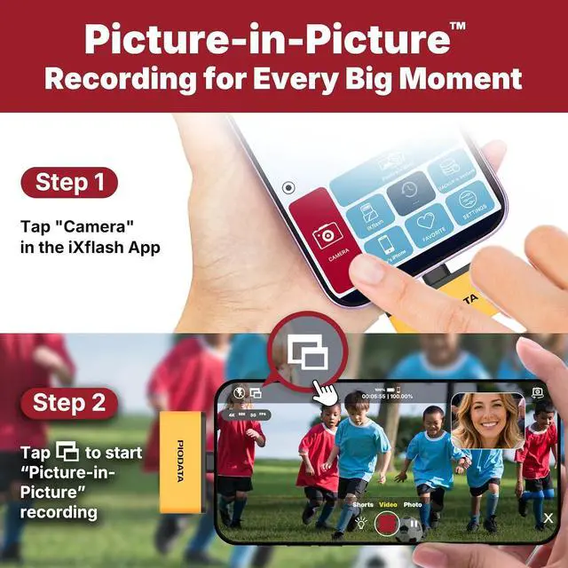Alt view image 2 of 7 - Micro SD Card Reader for iPhone 17/16/15 iPad Android Mac PC Laptop USB C Memory Card Reader Adapter Auto Photo Backup While Charging MFi Photo Stick iXflash Q w/Free App Yellow