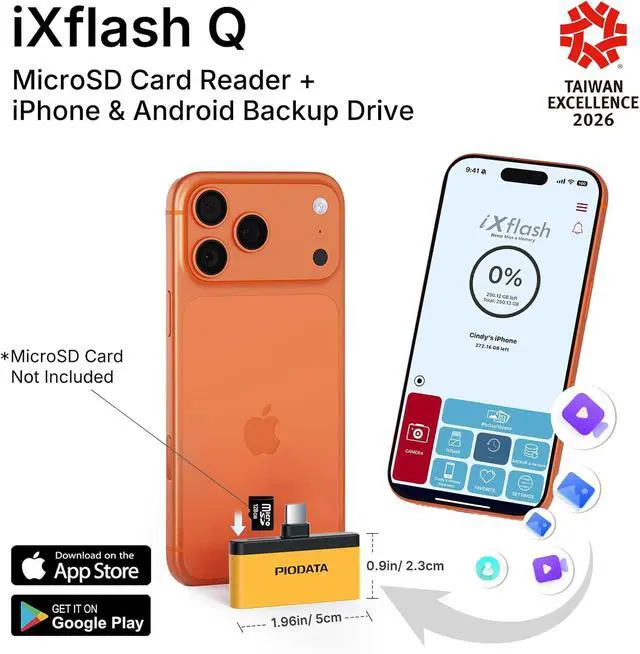 Alt view image 3 of 7 - Micro SD Card Reader for iPhone 17/16/15 iPad Android Mac PC Laptop USB C Memory Card Reader Adapter Auto Photo Backup While Charging MFi Photo Stick iXflash Q w/Free App Yellow