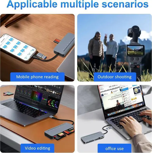 Alt view image 5 of 7 - 6-in-1 CFast 2.0 Card Reader USB 3.0 5Gbps | Simultaneous Read for CFast/CF/SD/TF/MS/xD | Aluminum Alloy | Dual USB-C & USB-A | for iPhone 15/16/17 Android MacBook PC