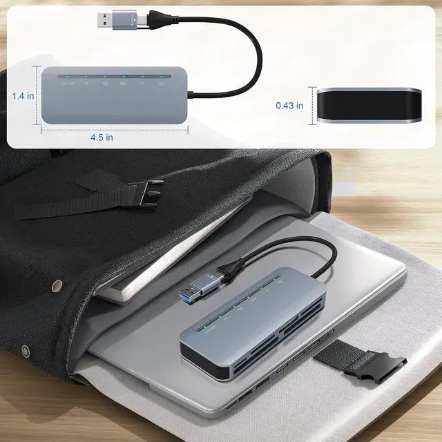 Alt view image 6 of 7 - 6-in-1 CFast 2.0 Card Reader USB 3.0 5Gbps | Simultaneous Read for CFast/CF/SD/TF/MS/xD | Aluminum Alloy | Dual USB-C & USB-A | for iPhone 15/16/17 Android MacBook PC