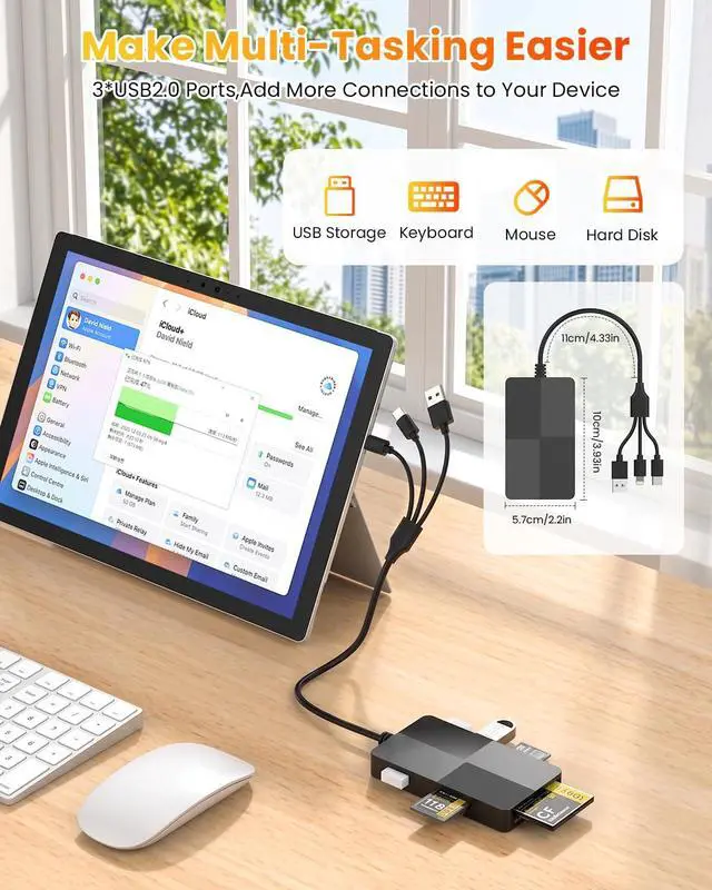 Alt view image 5 of 7 - 8-in-1 Memory Card Reader with Lightning USB-C USB-A Connectors Memory Stick pro Duo Adapter Readers for SD/TF/MS/CF/XD Cards with 3 USB 2.0 Ports XD Picture Card Reader for iPhone/iPad/Android/PC