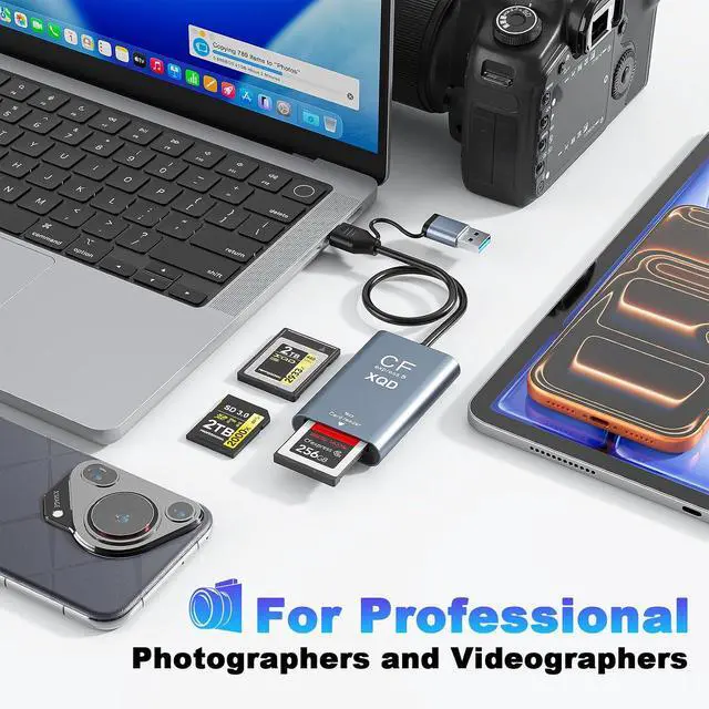 Alt view image 3 of 7 - CFexpress Type B & XQD Card Reader with SD USB C 3.2 Gen 2 10Gbps High Speed Dual Slot Memory Card Reader Supports SD UHS-II/UHS-I Aluminum Alloy