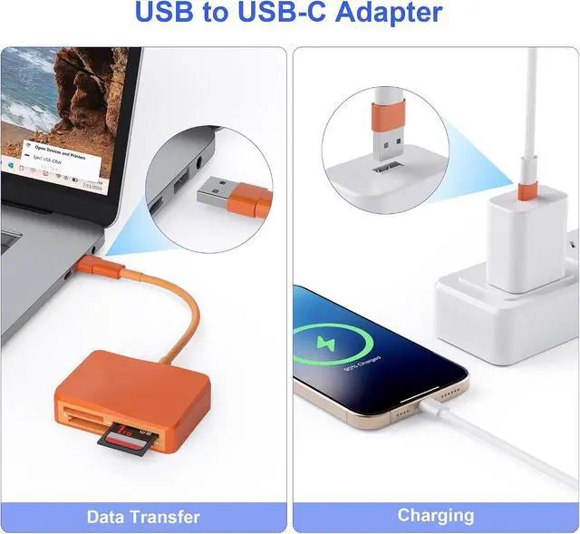 Alt view image 3 of 7 - SD Card Reader 4 in 1 USB C to SD/TF/CF/MS Card Reader with USB to USB C Adapter Memroy Card Reader for iPhone 17/16/15 Pro Max iPad Pro MacBook Pro/Air iMac M4/M3 Android Phone/Tablet PC (Orange)