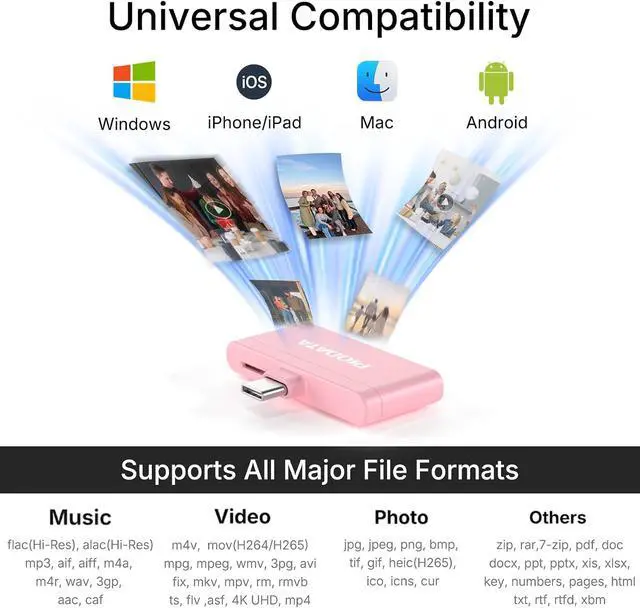 Alt view image 7 of 7 - Micro SD Card Reader for iPhone 17/16/15 iPad Android Mac PC Laptop USB C Memory Card Reader Adapter Auto Photo Backup While Charging MFi Photo Stick iXflash Q w/Free App Pink