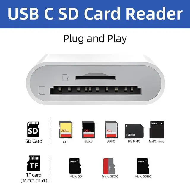 Alt view image 2 of 4 - USB C SD Card Reader Type C SD Card Reader Supports SD and Micro SD Memory Card Adapters for iPhone 15 16 17/iPad/MacBook/Mac Trail Camera Viewer Plug and Play -2 Slots