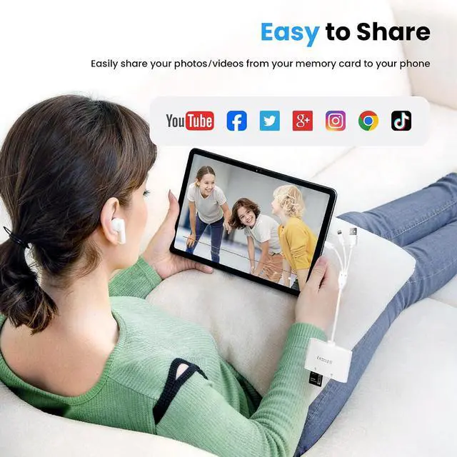 Alt view image 6 of 7 - 4-in-1 Multi Card Reader Memory Stick Pro Duo Adapter SD/Micro SD/MS/XD Picture Card Reader with Lightning/USB-C/USB-A Port Compatible with iPhone 16/15/14 iPad MacBook Android Camera & PC
