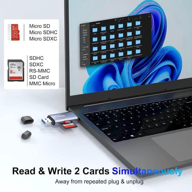 Alt view image 3 of 7 - USB 3.0 SD Card Reader 5Gbps 2-in-1 Type-C & USB-A Dual Slot Memory Card Reader for SD/Micro SD/SDHC/SDXC/MMC/UHS-I Compatible with iPhone 16/15 MacBook iPad Android PC Laptop Camera