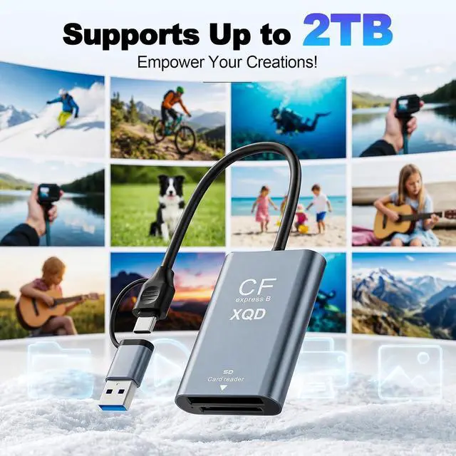 Alt view image 6 of 7 - CFexpress Type B & XQD Card Reader with SD USB C 3.2 Gen 2 10Gbps High Speed Dual Slot Memory Card Reader Supports SD UHS-II/UHS-I Aluminum Alloy