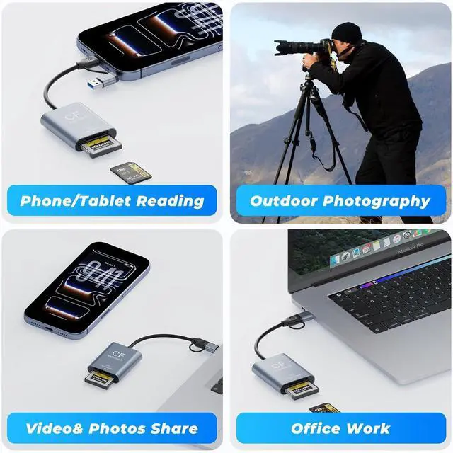 Alt view image 7 of 7 - 2-in-1 CFexpress Type B & SD Card Reader USB3.2 Gen2 10Gbps Aluminum USB-C + USB-A CFexpress Type B Memory Card Reader CF Express Type B Card Reader SD Reader for PC Windows Mac Google Photographers
