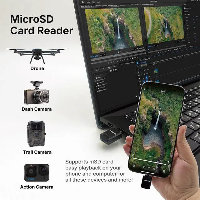 Alt view image 6 of 7 - Micro SD Card Reader for iPhone 17/16/15 iPad Android Mac PC Laptop USB C Memory Card Reader adapter Auto Photo Backup MFi Photo stick Phone Drive iXflash Q mini w/Free App Black