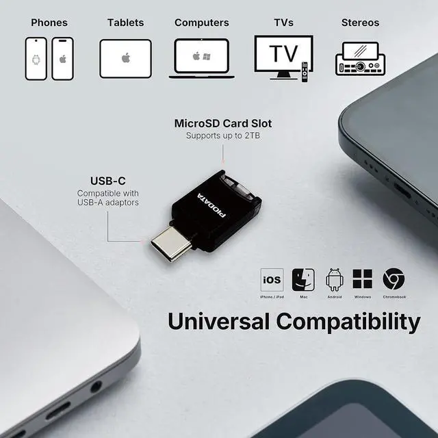 Alt view image 7 of 7 - Micro SD Card Reader for iPhone 17/16/15 iPad Android Mac PC Laptop USB C Memory Card Reader adapter Auto Photo Backup MFi Photo stick Phone Drive iXflash Q mini w/Free App Black