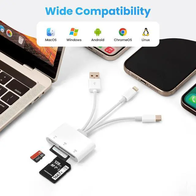 Alt view image 5 of 7 - SD Card Reader XD Card Reader for iPhone 3 in 1 SD/TF/XD Picture Reader for Lightning/USB C/USB A Device Lightning+USB A+USB C TF Card Adapter for iPhone 17/16/15/14/13/iPad/PC/Android