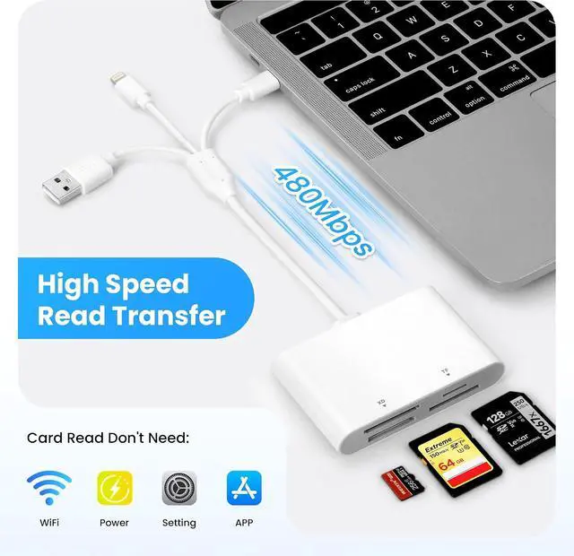 Alt view image 4 of 7 - 4-in-1 Multi Card Reader Memory Stick Pro Duo Adapter SD/Micro SD/MS/XD Picture Card Reader with Lightning/USB-C/USB-A Port Compatible with iPhone 16/15/14 iPad MacBook Android Camera & PC