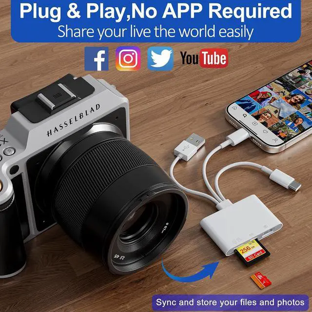 Alt view image 5 of 7 - 4 in 1 SD Card Reader for iPhone USB-C/Lightning/USB-A OTG Adapter Fast Photo Transfer from Digital Camera SD/TF Card to Phone SD/Micro SD Card Adapter for iPhone iPad Android USB Flash Drive
