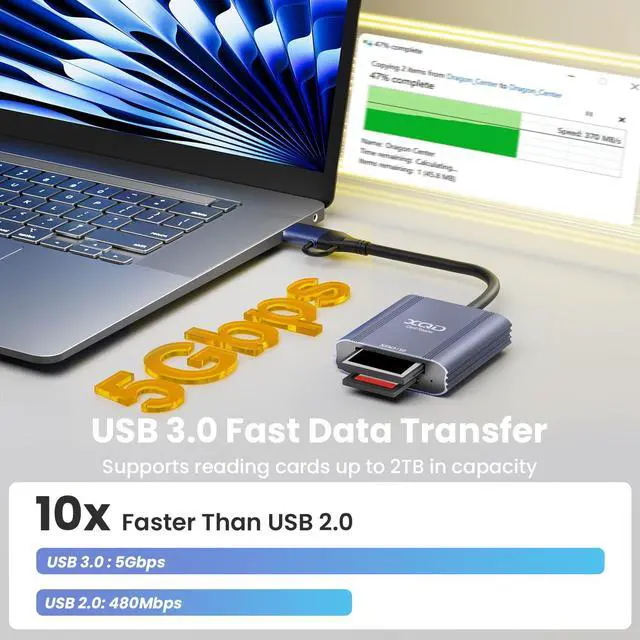 Alt view image 5 of 7 - XQD Card Reader - Aluminum 2 in 1 XQD/SD Memory Card Adapter for iPhone 17/16/15 Windows Mac OS Android 5Gpbs USB 3.0 XQD Reader Support Sony G/M Series Lexar 2933x/1400x USB Mark XQD Card