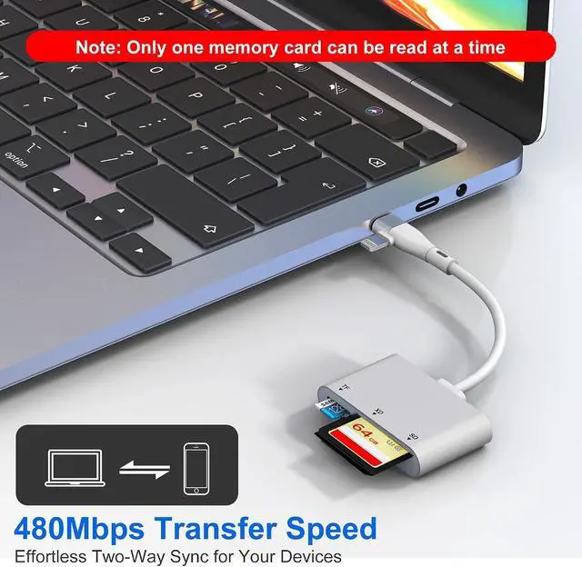 Alt view image 3 of 7 - XD Card Reader for Lightning/USB C 3 in 1 SD Card Reader XD/SD/TF XD Picture Card Reader for iPhone 17/16/15/14/Macbook/Android/PC/Computer/Laptop Plug & Play