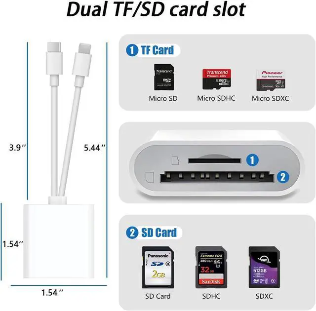 Alt view image 2 of 7 - SD Card Reader USB C for iPhone iPad SD Card Adapter for Digital Camera Dual Interface Memory Card Reader No App Required