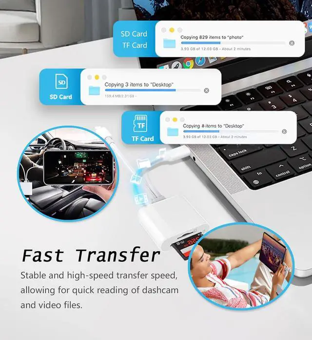 Alt view image 4 of 7 - SD Card Reader USB C for iPhone iPad SD Card Adapter for Digital Camera Dual Interface Memory Card Reader No App Required