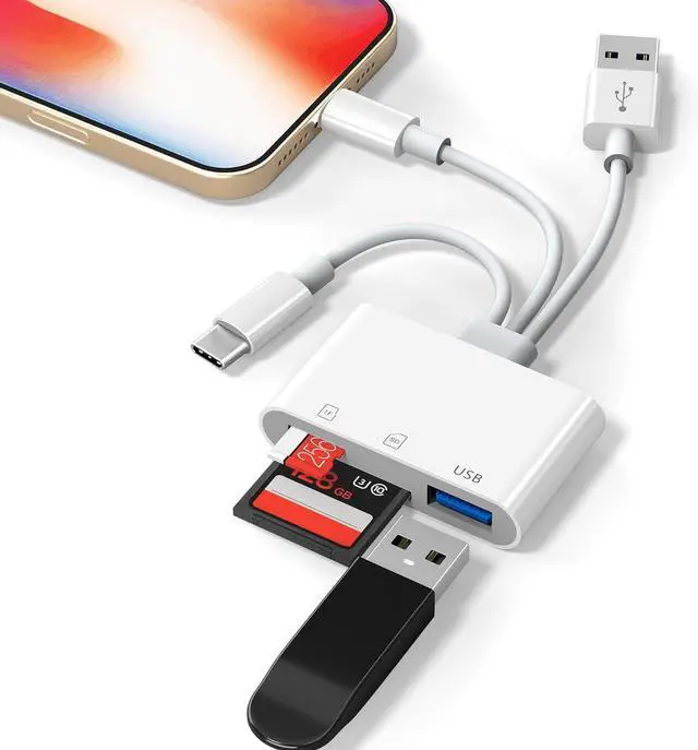 Main image of 3 in 1 SD Card Reader for iPhone USB Camera Adapter with Lightning/USB-C/USB-A Memory Card Reader SD/Micro SD Card Adapter for iPhone iPad Android Mac PC Trail Game Camera