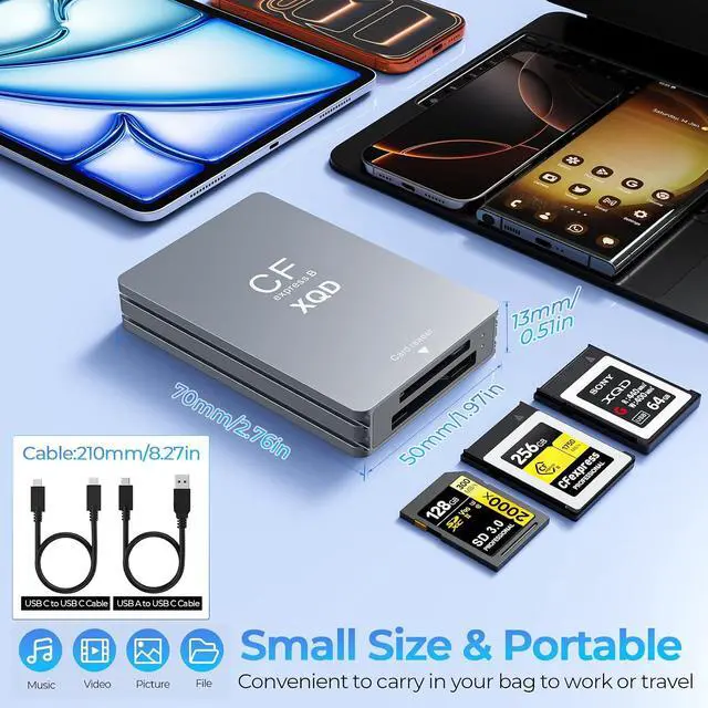 Alt view image 5 of 7 - CFexpress Type B Card Reader with XQD & SD Support USB-C 3.2 Gen 2 10Gbps Aluminum Memory Card Reader for CFexpress Type B XQD and SD UHS-II/UHS-I Cards