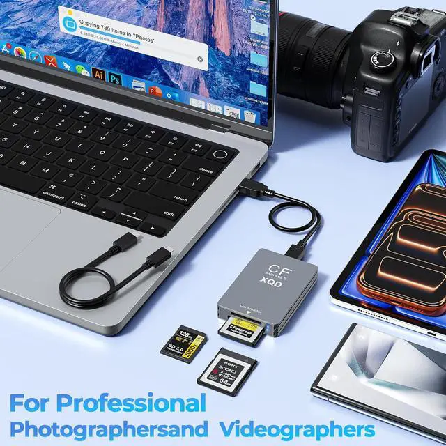 Alt view image 6 of 7 - CFexpress Type B Card Reader with XQD & SD Support USB-C 3.2 Gen 2 10Gbps Aluminum Memory Card Reader for CFexpress Type B XQD and SD UHS-II/UHS-I Cards