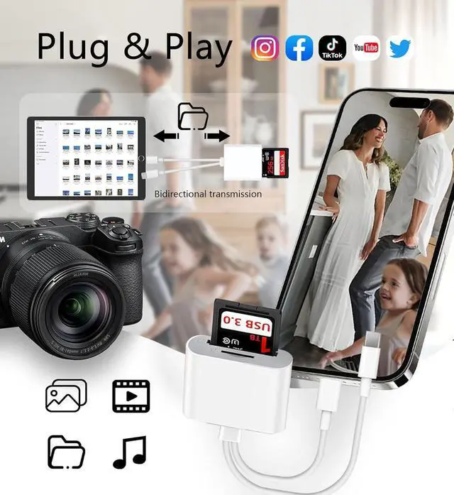 Alt view image 5 of 7 - SD Card Reader USB C for iPhone iPad SD Card Adapter for Digital Camera Dual Interface Memory Card Reader No App Required