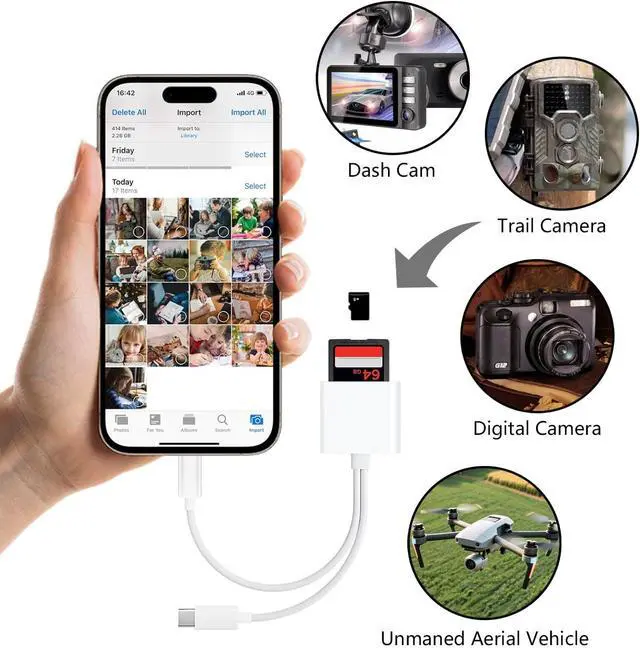 Alt view image 6 of 7 - SD Card Reader USB C for iPhone iPad SD Card Adapter for Digital Camera Dual Interface Memory Card Reader No App Required
