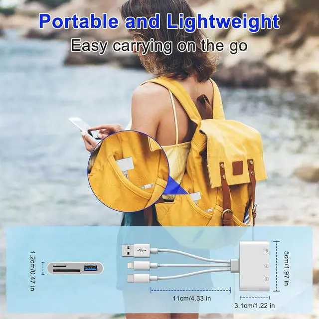 Alt view image 5 of 7 - 3 in 1 SD Card Reader for iPhone USB Camera Adapter with Lightning/USB-C/USB-A Memory Card Reader SD/Micro SD Card Adapter for iPhone iPad Android Mac PC Trail Game Camera