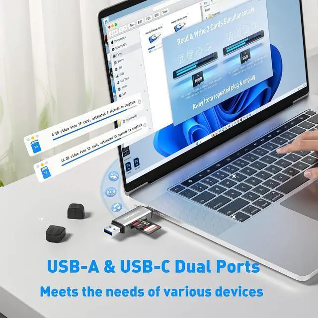 Alt view image 3 of 7 - SD Card Reader USB C 2-in-1 Dual Slot Micro SD Adapter USB 3.0 High Speed Memory Card Reader for SD Micro SD SDHC SDXC Compatible with MacBook Pro/Air iPhone 15/16 iPad Laptop Android
