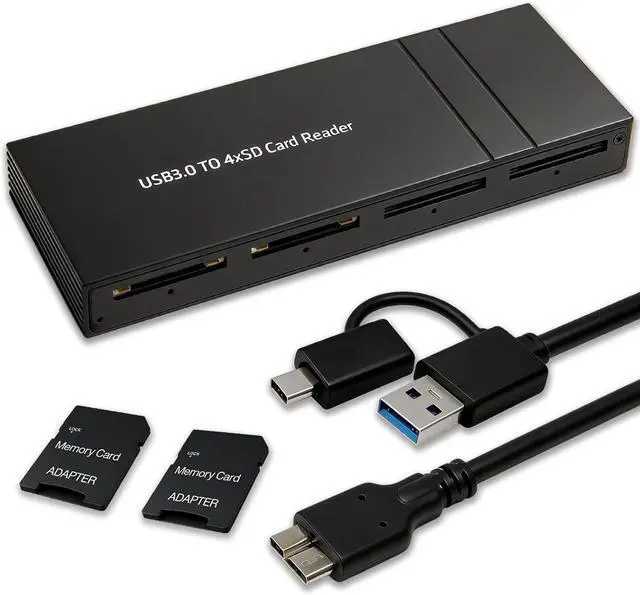 Main image of 4-in-1 SD/Micro SD Card Reader Memory Card Adapter with USB-C & USB-A Ports Cable Simultaneous Read 4 Cards SD Card Viewer for Photographers and Content Creators