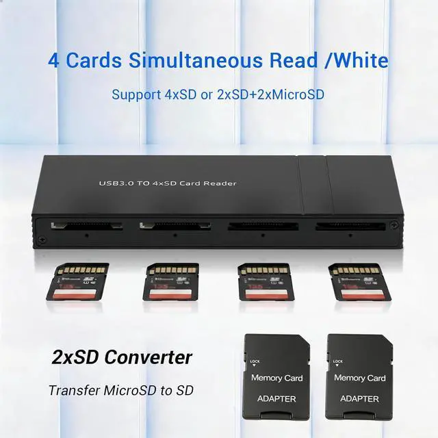 Alt view image 3 of 5 - 4-in-1 SD/Micro SD Card Reader Memory Card Adapter with USB-C & USB-A Ports Cable Simultaneous Read 4 Cards SD Card Viewer for Photographers and Content Creators